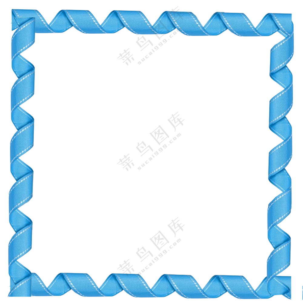 蓝色丝带围成方形边框免抠图片素材