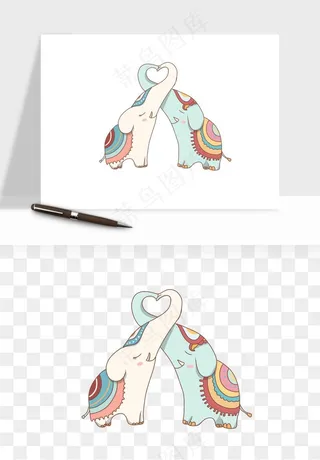 手绘大象小象png免抠