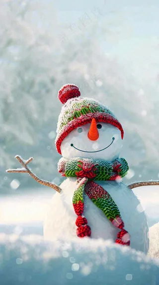 冬天白雪地里的雪人装饰小寒大寒大雪摄影图