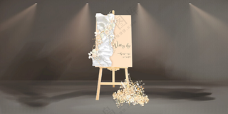 婚礼香槟色迎宾导视牌简约婚礼婚礼花艺