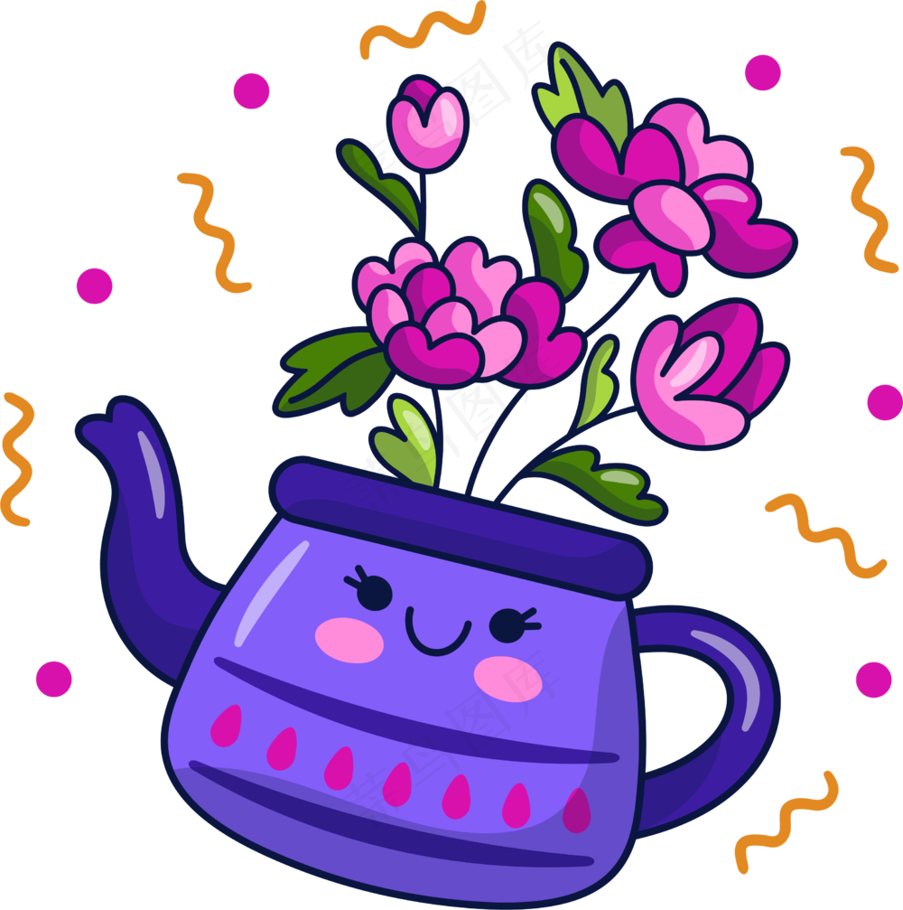 鲜花盆栽5 美式多巴胺插画 免抠透明底