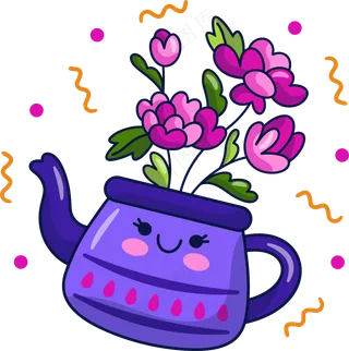 鲜花盆栽5 美式多巴胺插画 免抠透明底