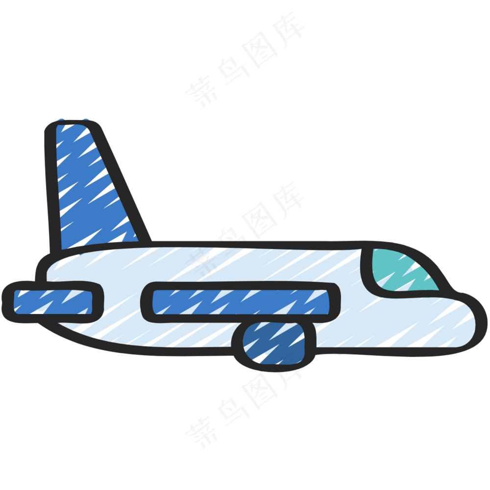 蓝色大飞机 铅笔手绘图标 icon