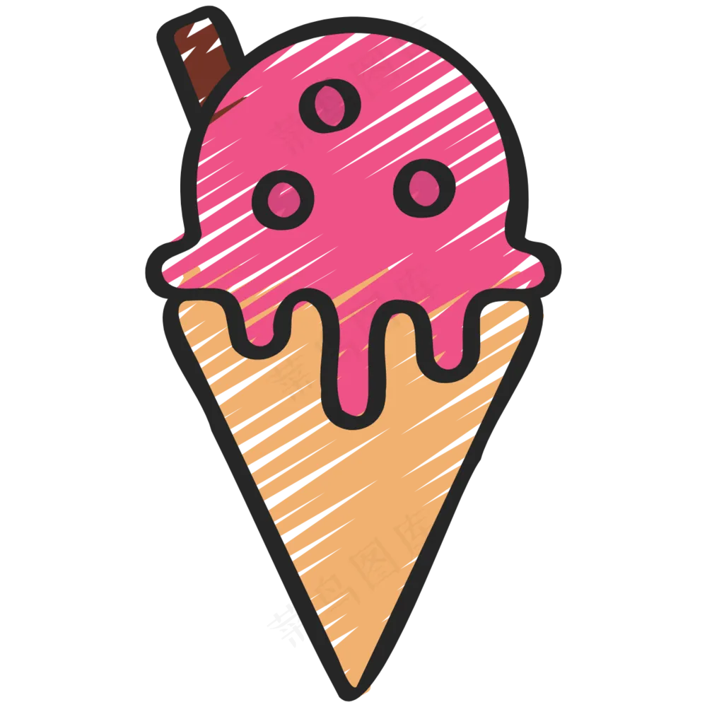 粉色蛋筒冰淇淋 铅笔手绘图标icon