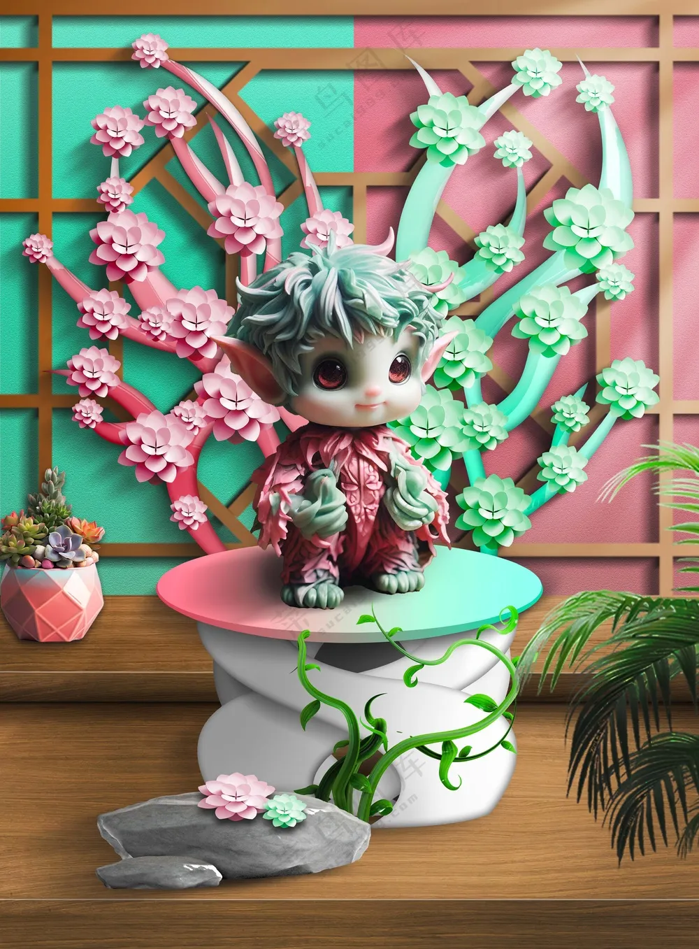 青粉色产品展示场景海报