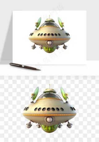 立体飞碟UFO外星人飞船png免抠