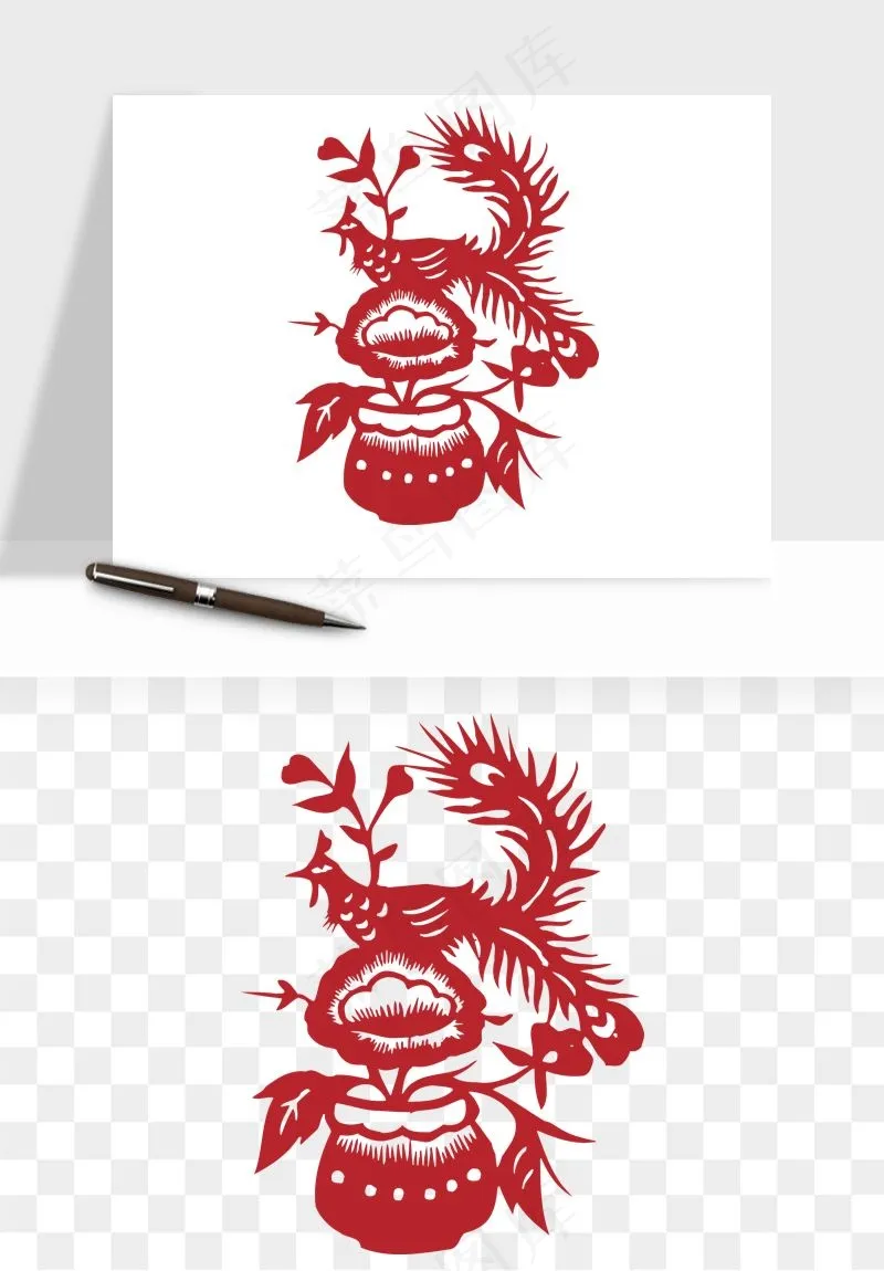 传统花鸟动物剪纸png免抠