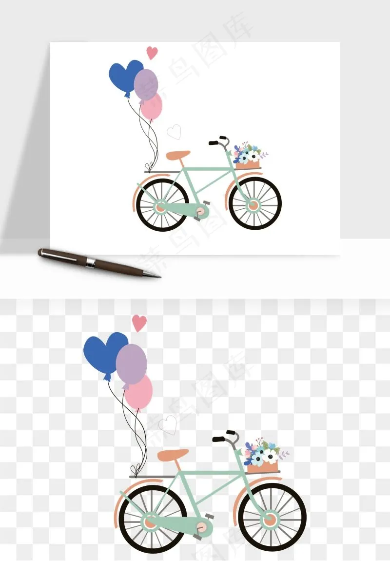 手绘自行车情侣人物png免抠
