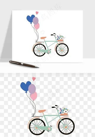 手绘自行车情侣人物png免抠