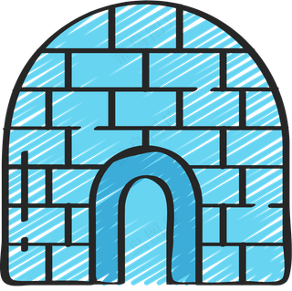 蓝色冰屋 冰雕 铅笔手绘彩色图标