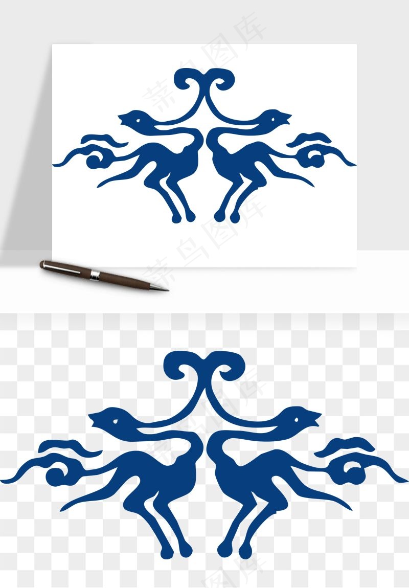 青花瓷花纹花卉图案png免抠