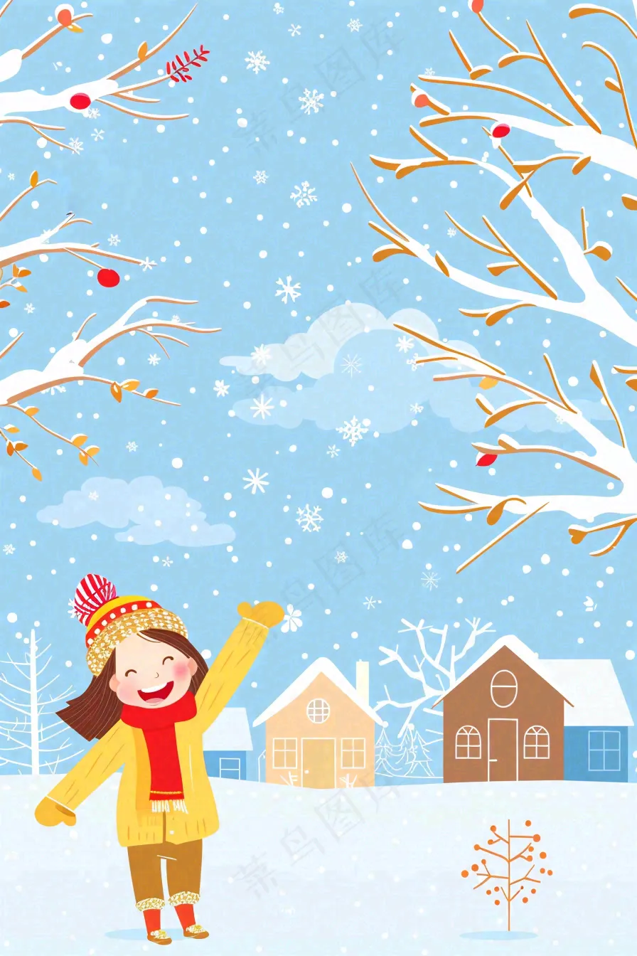 冬天白雪覆盖寒冷唯美雪景小寒插画背景