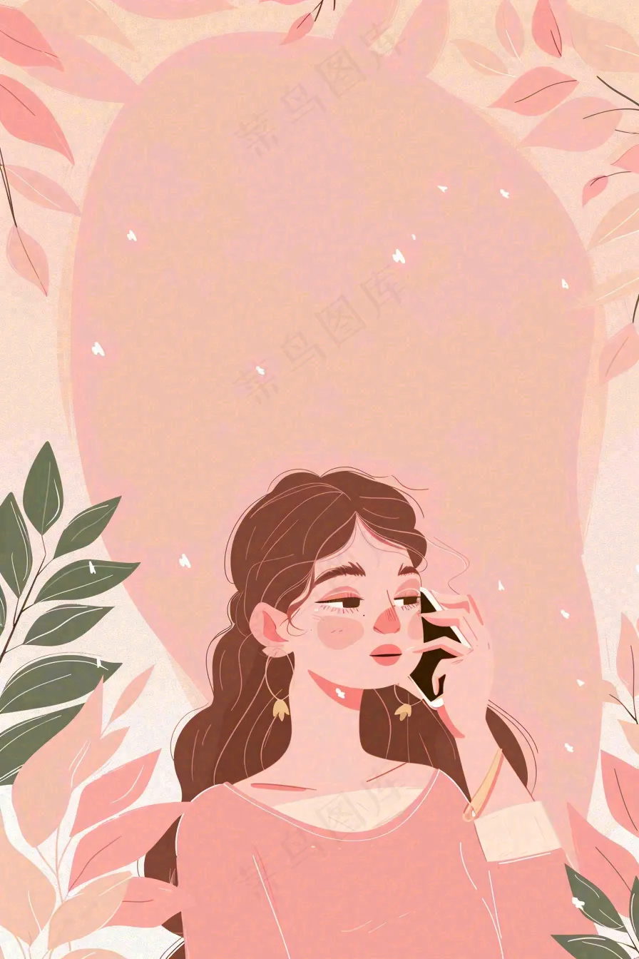 粉色ins时尚女生节绿植女神节妇女节小清新插画背景