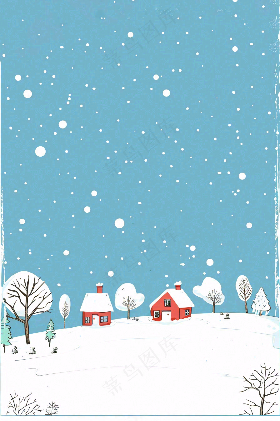 冬天白雪覆盖寒冷唯美雪景小寒插画背景