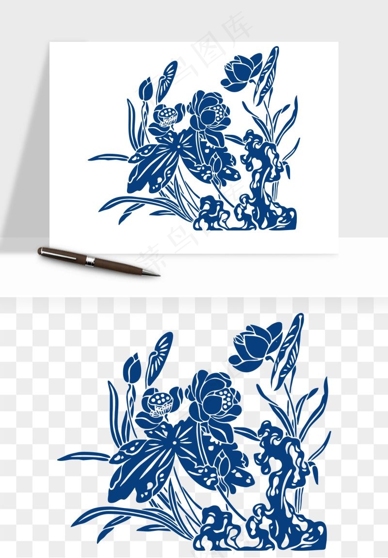 青花瓷花纹花卉图案png免抠