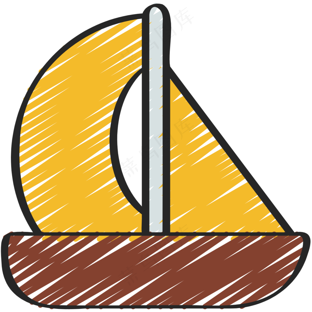 黄色帆船 铅笔手绘图标 icon