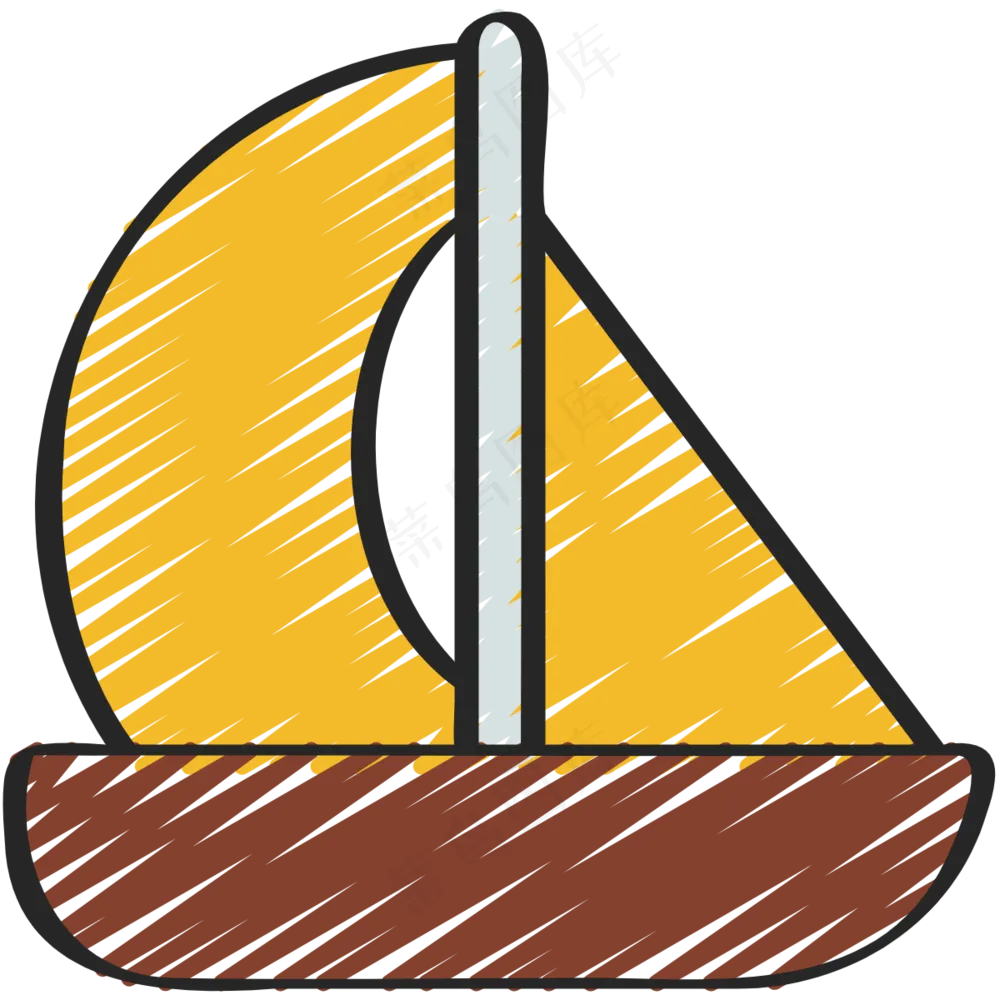 黄色帆船 铅笔手绘图标 icon