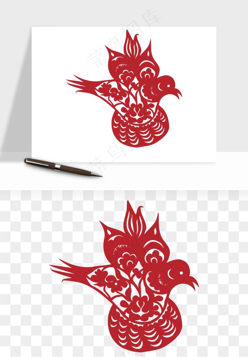 传统花鸟动物剪纸png免抠