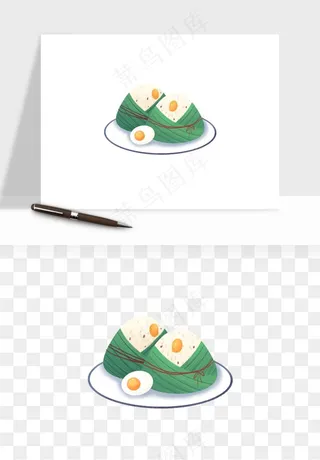 国潮粽子手绘肉粽png免抠