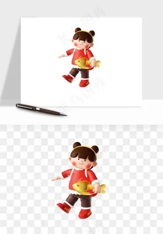 手绘福娃小孩喜庆png免抠