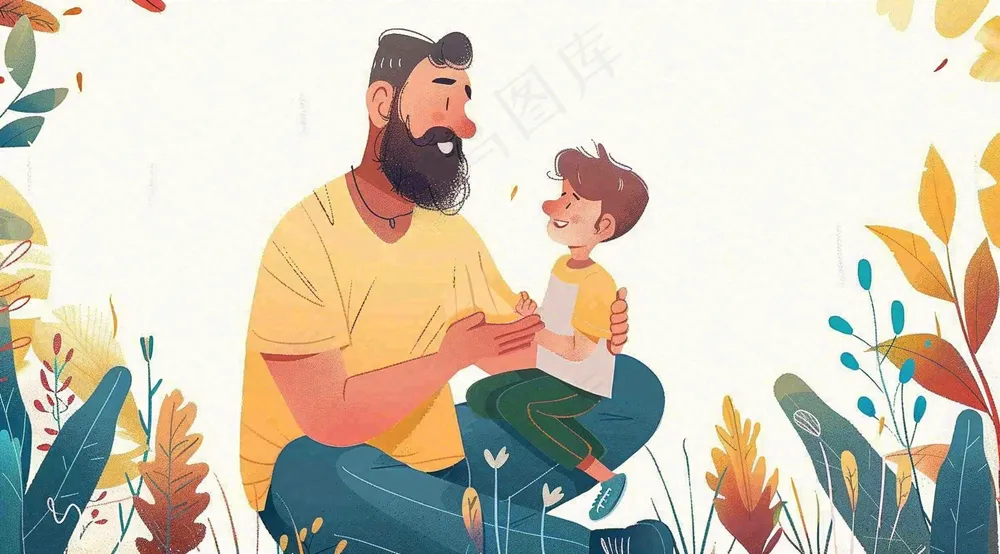 父亲节爸爸和孩子互动温馨卡通插画背景