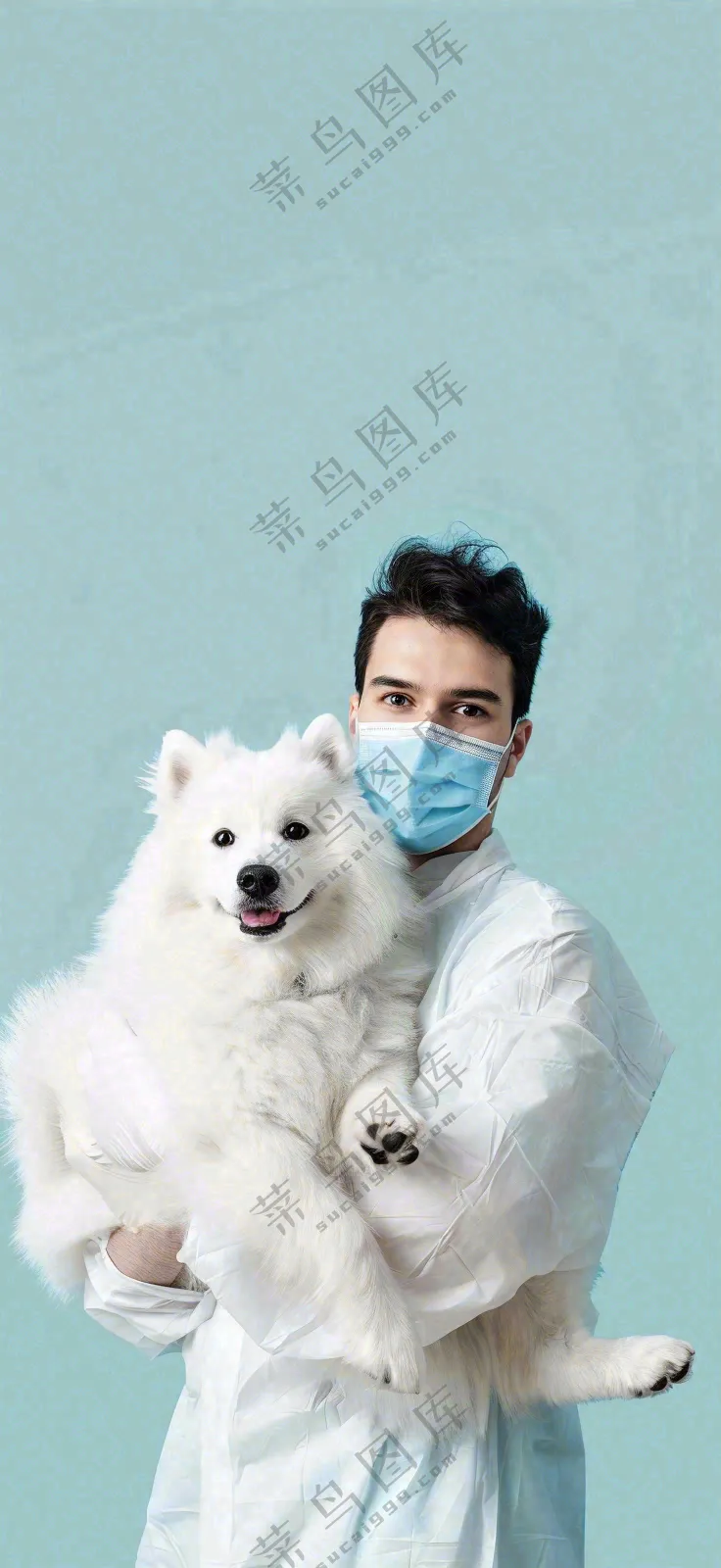 萌宠宠物医院医生抱着狗狗摄影图背景