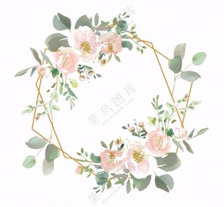 玫瑰花花环边框插画免抠