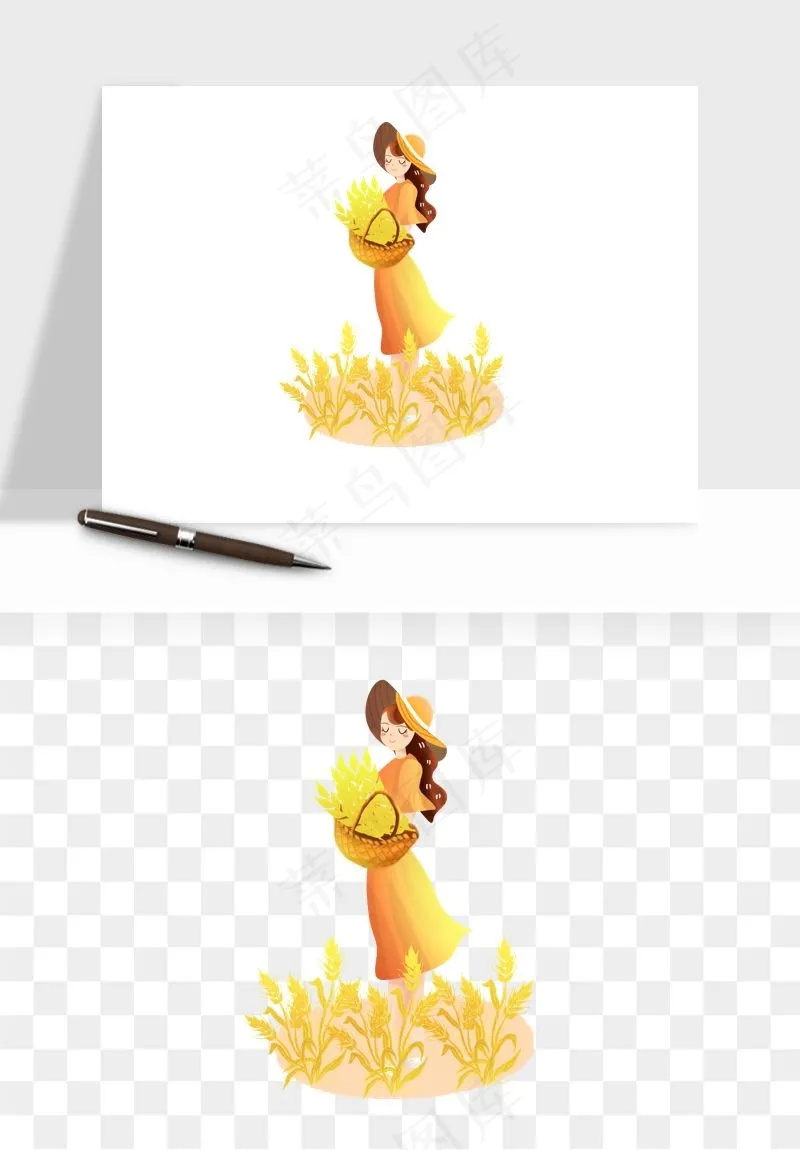 手绘节气人物插画png免抠