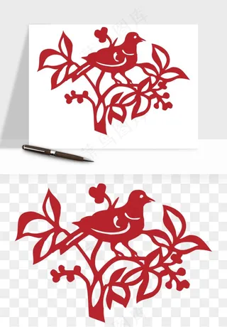 传统花鸟动物剪纸png免抠