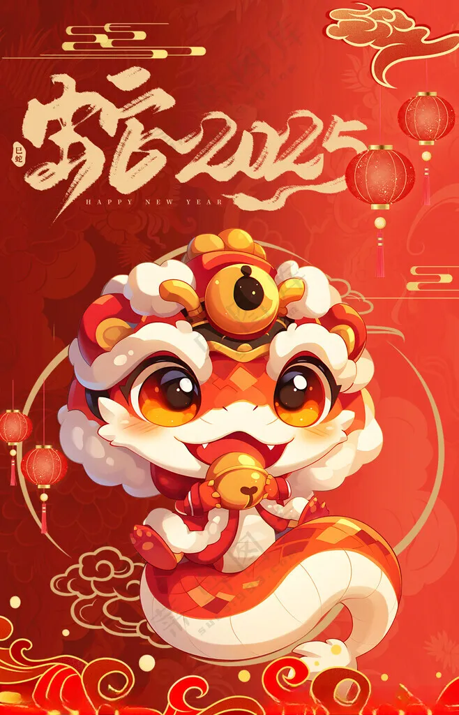 蛇年 2025年2025蛇年展板蛇年元旦海报