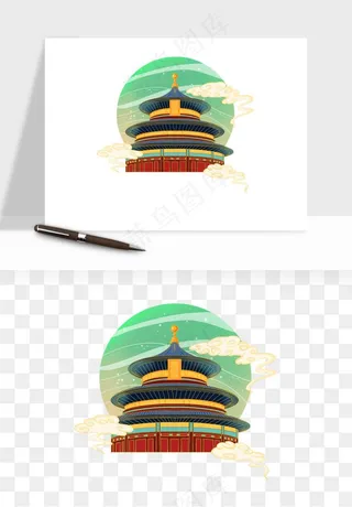 国潮城市地标山水建筑png免抠