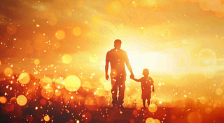 父亲节爸爸和孩子剪影亲情温馨插画背景