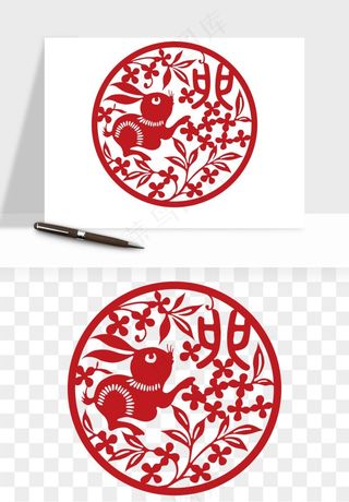 十二生肖剪纸中式纹样图案png免抠