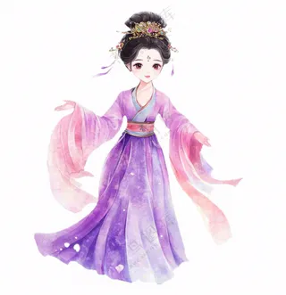 古风人物紫色舞蹈少女卡通插画免抠
