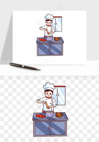 手绘厨师大厨png免抠