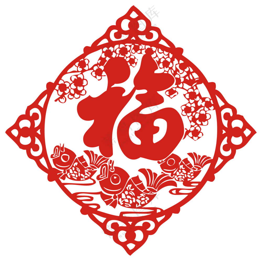 红色梅花图案装饰福字门贴免抠图片