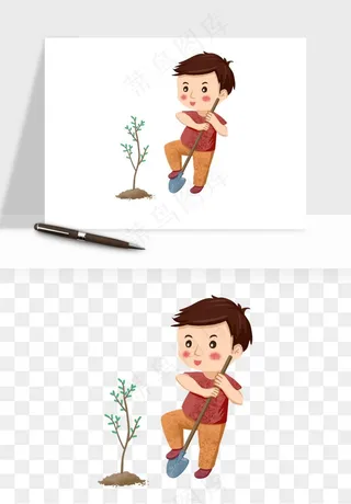 手绘植树节挖土人物png免抠