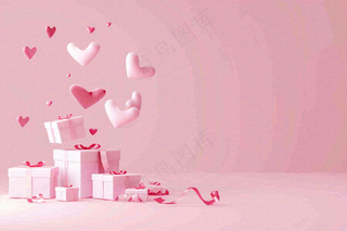 粉色爱心礼盒礼物浪漫唯美立体插画妇女节情人节七夕背景