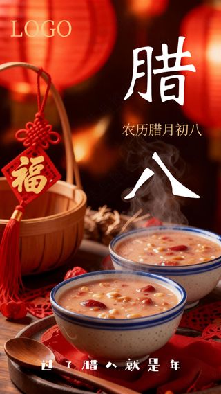 红色中国风腊八节海报