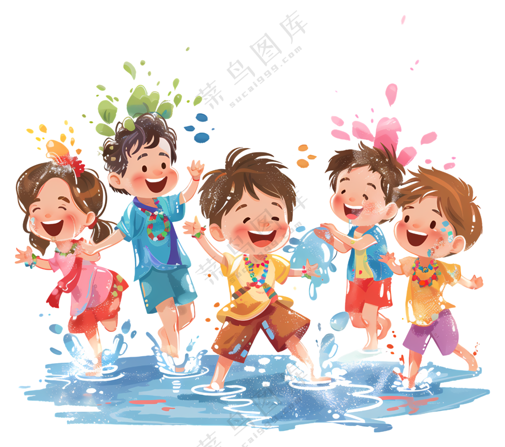 孩子们庆祝水节的乐趣