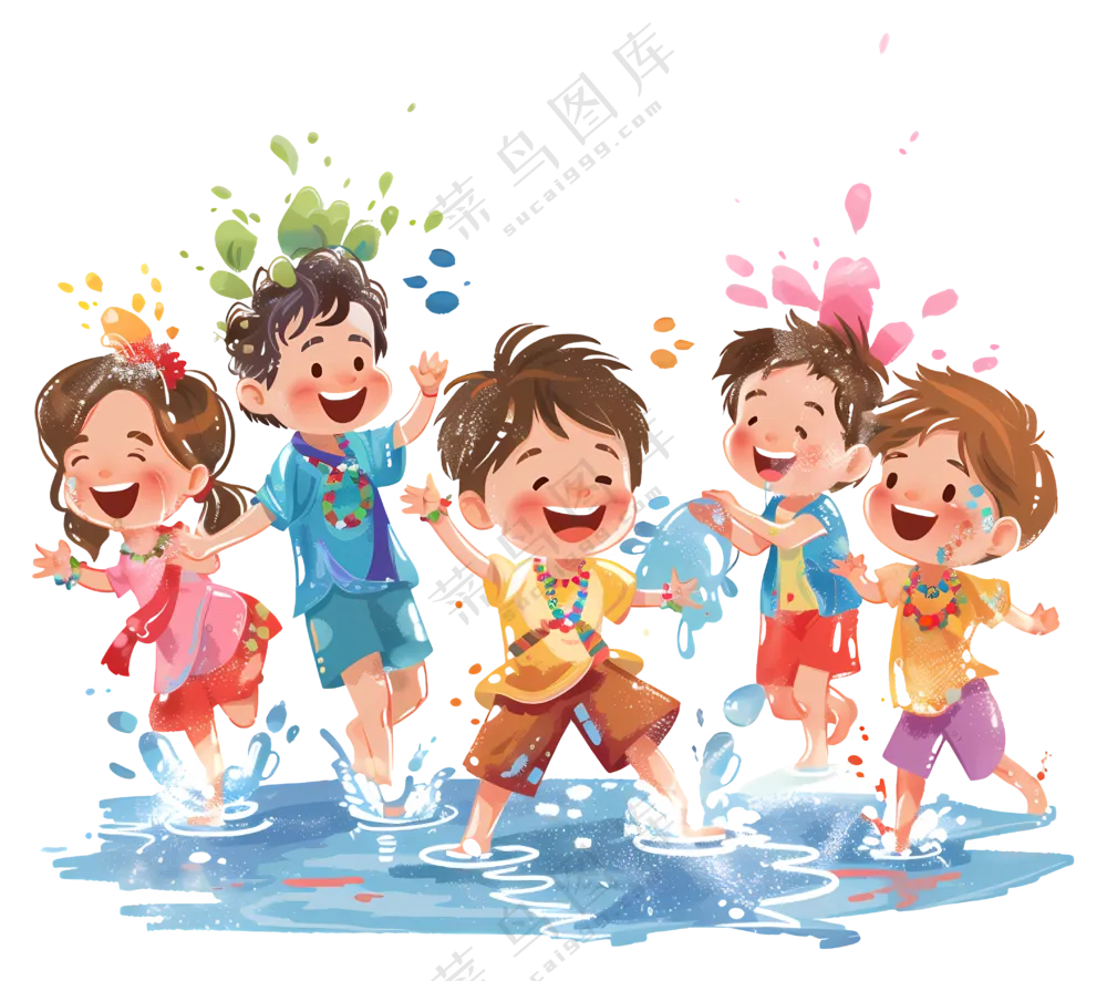 孩子们庆祝水节的乐趣