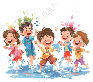 孩子们庆祝水节的乐趣