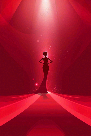 红色舞台灯光女王女生节女神妇女节插画背景