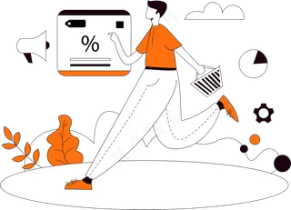  男生去打折购物节 橙色扁平商务插画