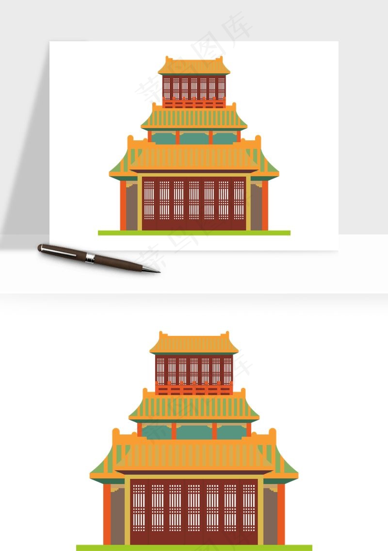 国潮风古建筑古楼古塔鼓楼ai,png免抠图