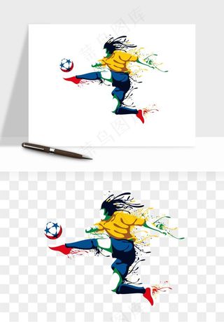 手绘踢足球运动人物png免抠