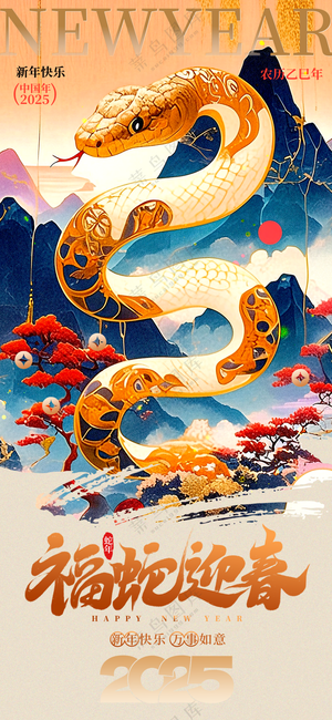 2025海报2025蛇年海报2025新年海报春节海报新春海报福蛇迎春