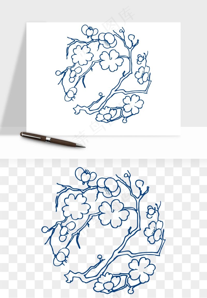 青花瓷花纹花卉图案png免抠