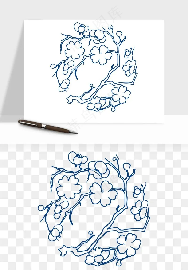 青花瓷花纹花卉图案png免抠