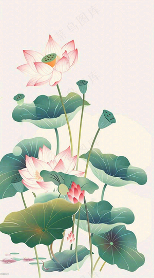 夏天荷花荷叶清凉小清新淡雅立夏夏至暑插画背景